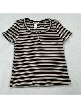 Full Tilt Brown and‎ Cream Striped Short Sleeve Top, Size M